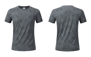 Front and back views of quick-dry sports t-shirt with abstract grid pattern