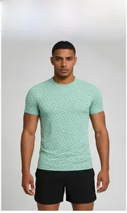 Detail of light green quick-dry sports t-shirt featuring 3D geometric weave texture