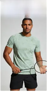 Close-up of lightweight quick-dry light green sports t-shirt with tie-dye fabric texture