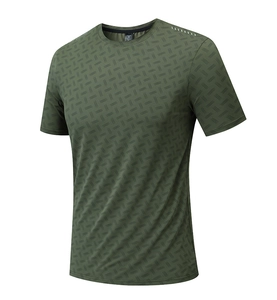 Macro detail of military green quick-dry fabric with textured grid pattern and reflective dot