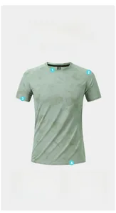 Detail of light green camo sports shirt showing raglan sleeves and breathable fabric texture