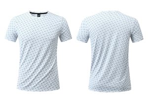 Detail view of men's quick-dry T-shirt with gray geometric prints on front and back