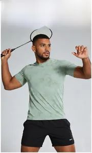 Detail of light green marble print sports t-shirt with raglan sleeves for men