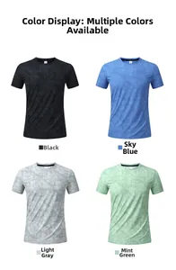 Detailed color display of men's dry fit t-shirts with geometric patterns in four colors