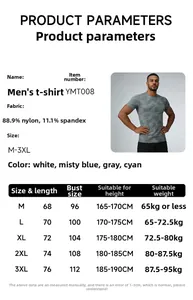 Guide des tailles détaillé pour t-shirt de sport homme avec mesures du M au 3XL