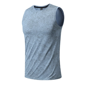 Men's breathable quick-dry fitness tank top with light blue marble print and crew neck