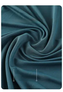 Detail of dark teal fabric with 90% polyester and 10% spandex ribbed texture