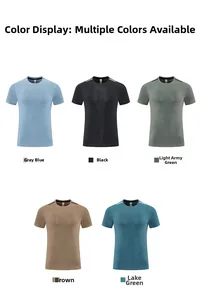 Detail view of men's dry-fit sports t-shirts in five colors with reflective shoulder strips