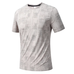 Men's quick-dry sports T-shirt with abstract grid pattern for fitness and running gear