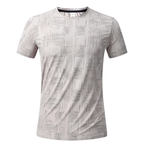 Men's quick-dry sport T-shirt with grey geometric pattern and round neck design