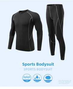 Detailed view of men's compression suit showing grey stitching and breathable fabric
