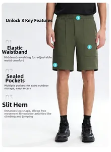 Detail of men's quick-dry shorts with elastic drawstring waist and bonded pockets