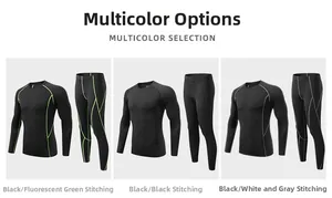 Close-up of men's compression sport set showing black, neon green, and grey stitching details