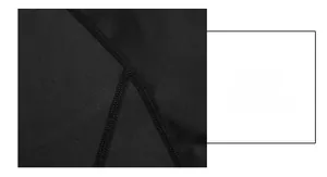 Detailed close-up showing the reinforced flatlock stitching and black stretch fabric