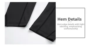 Detail of double-needle stitching on the hem of men's black elastic compression pants