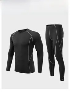 Detail of men's compression set with grey flatlock stitching and elastic quick-dry fabric