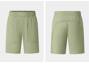 Vista anteriore e posteriore dei pantaloncini sportivi da uomo con dettagli in mesh
