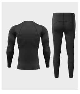 Back view of men's compression suit with ergonomic stitching and elastic fabric