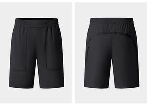 Dettaglio fronte e retro dei pantaloncini sportivi da uomo con inserti in rete e coulisse