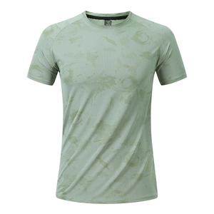 Men's light green breathable quick-dry sports t-shirt with abstract pattern