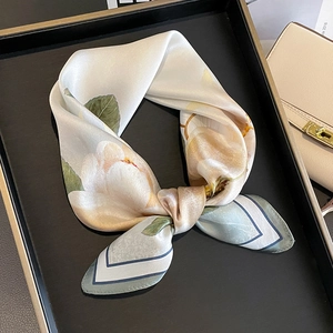 Mulberry Satin Square Scarf Floral Print Elegant Neckerchief For Women Fashion Satiny Accessory Lightweight Head Wrap