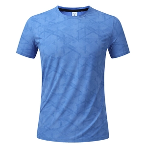 Men's sky blue quick-dry sports t-shirt with geometric patterns and breathable mesh fabric