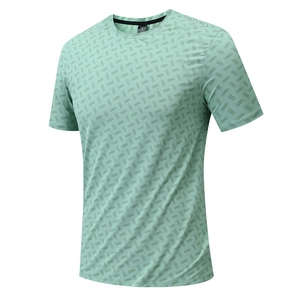 Men's mint green quick-dry sports t-shirt with textured fabric and RUNNING print