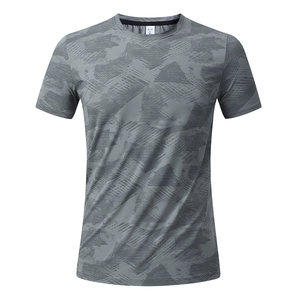 T-shirt de sport pour homme à motif camouflage géométrique gris, séchage rapide