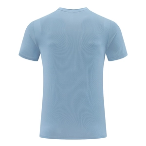 Light blue men's compression t-shirt for running and fitness with breathable fabric