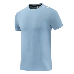 Men's light blue quick-dry sports t-shirt with mesh texture and athletic fit