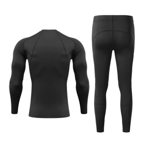 Back view of black men's compression sports set with long sleeve top and athletic pants
