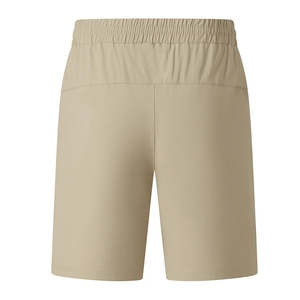 Back view of men's quick-dry khaki sports shorts with elastic waistband for fitness