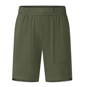 Army green quick-dry ice silk shorts with elastic waist and large side pockets for men