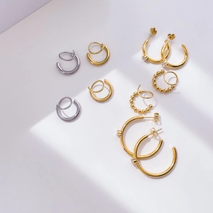 C-Shaped Hoop Earrings Titanium Steel Irregular Geometric Spiral Micro Pave Zircon Inlaid Fashion Jewelry For Women