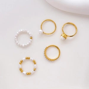 Bague Künstliche Perle Élégante Pour Femme Plaqué Or 18K Acier Titane Perlé Style Rétro Français Bijoux Réglables Cadeau