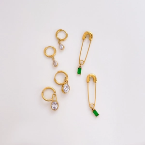 Titanium Steel Zircon Earrings Safety Pin Design Oval Pear Shaped Dangle Earrings Trendy Jewelry For Women