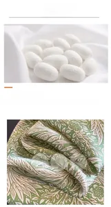 Close-up of premium green floral silk scarf with natural cocoons showing fabric texture