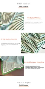 Détail du foulard en soie rayé vert et blanc montrant l'impression et les coutures