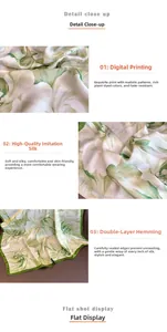 Close-up of digital floral print and premium double-edged stitching on a green silk scarf