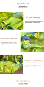 Close-up of digital floral print on silk-like scarf with durable double-stitched edges