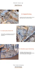Detailed close-up of paisley print silk-like scarf with durable double-stitched edges