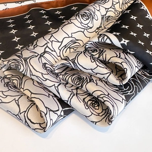Satin neck scarf with paisley rose floral patterns and elegant contrast borders