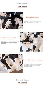 Détail de l'imprimé magnolia numérique sur foulard en soie avec bordure à double couture
