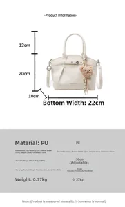 White PU leather bag dimensions 22x20x10cm with cute brown teddy bear keychain