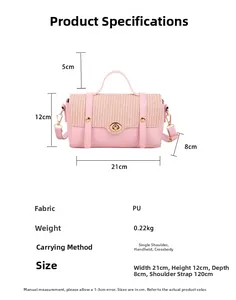 Detailed product size guide and specifications for the pink PU leather shoulder bag