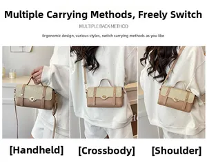 Detail showing versatile carrying ways for the retro woven leather crossbody handbag