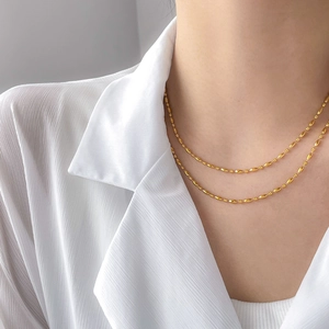 Minimalist Rice Bead Chain Necklace 18K Gold Plated Stainless Steel Jewelry For Women Fashion Commute