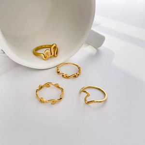 Abstract Seagull Wave Leaf Shape Rings Titanium Steel Minimalist Geometric Fashion Jewelry For Women