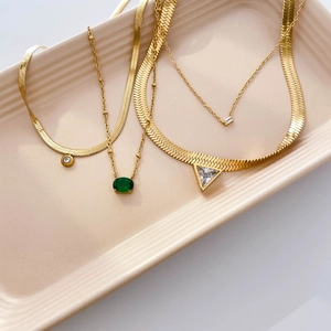 Geometric Pendant Necklace Titanium Steel 18K Gold Plated Zircon Triangle Oval Square Minimalist Jewelry For Women