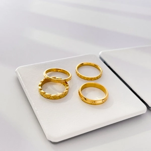 Geometric Rings Roman Numerals Rhombus Pattern Titanium Steel Eighteen Karat Gold Plated Minimalist Jewelry
